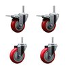 Service Caster 4 Inch Red Polyurethane Swivel 34 Inch Threaded Stem Caster Set with Total Lock Brake SCC-TSTTL20S414-PPUB-RED-34212-4
